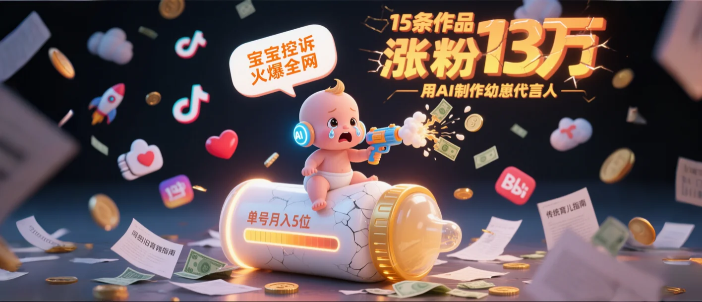 用AI制作幼崽代言人，宝宝的控诉火爆全网，15条作品涨粉13万，单号月入5位数实操教程