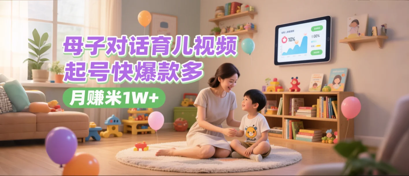 AI生成母子对话育儿类视频，起号快爆款多，小白宝妈轻松学，多渠道变现，月赚米1W+