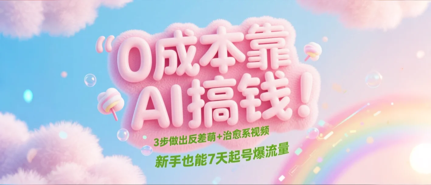 0成本靠AI搞钱！3步做出反差萌+治愈系视频，新手也能7天起号爆流量