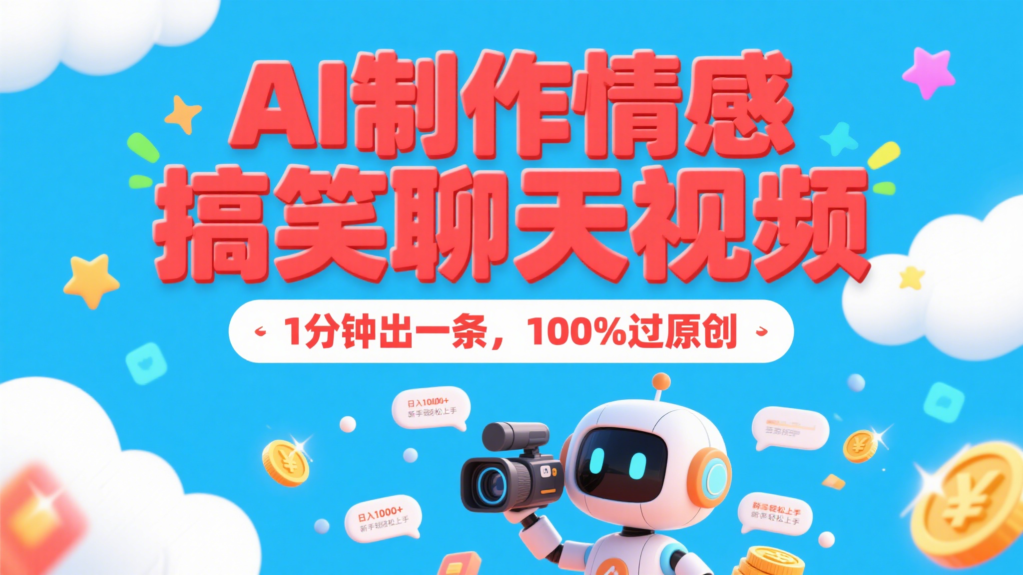 AI制作情感搞笑聊天视频，1分钟出一条，100%过原创，日入1000+，新手也能轻松上手