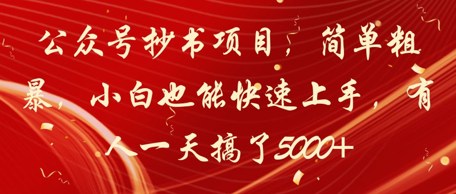公众号抄书项目，简单粗暴，小白也能快速上手，有人一天搞了5000+
