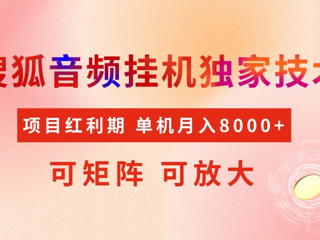 全网首发【搜狐音频挂机】独家技术,项目红利期,可矩阵可放大,稳定月入8000+